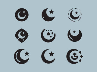 Moon stars for halal product icon Flat simple set Moon stars icon for halal product Flat fill set collection