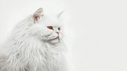 Elegant white Persian cat with striking orange eyes on neutral background