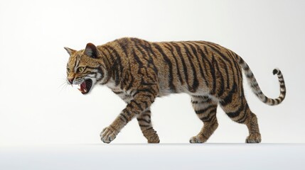 Obraz premium Fierce Tiger Walking with Intense Expression on a Neutral Background