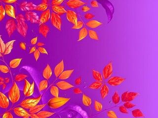Pattern of dry orange metallic leaves on violet background, shiny, metallic