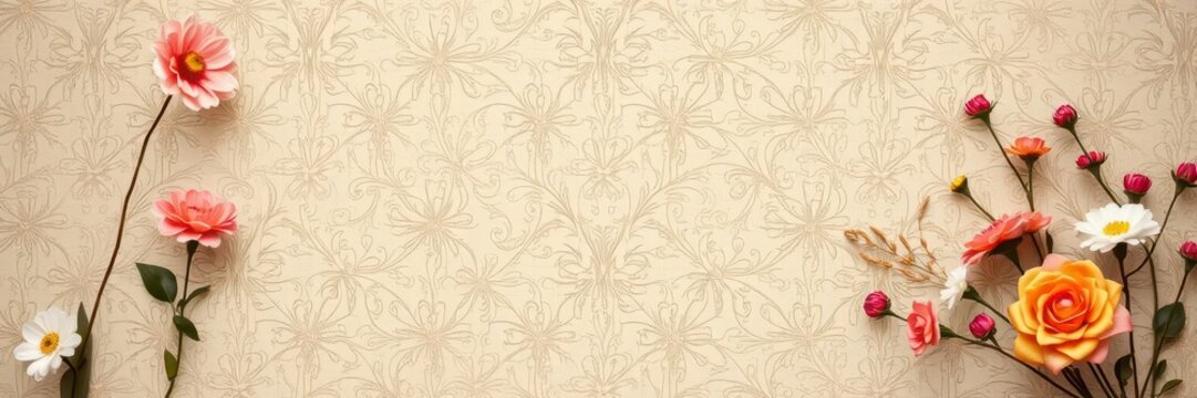 Vintage style artificial flowers wall background, perfect for adding a touch of elegance to any event or photography project, decor, fashion, pattern