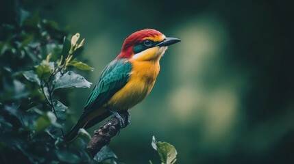 Obraz premium Vibrant colorful bird perched on branch.