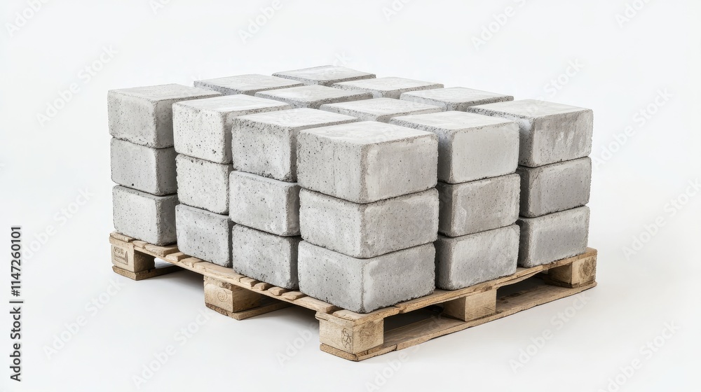 Aufkleber A close-up view of cement blocks stacked on a pallet, isolated on white to accentuate the solid form and texture of the material