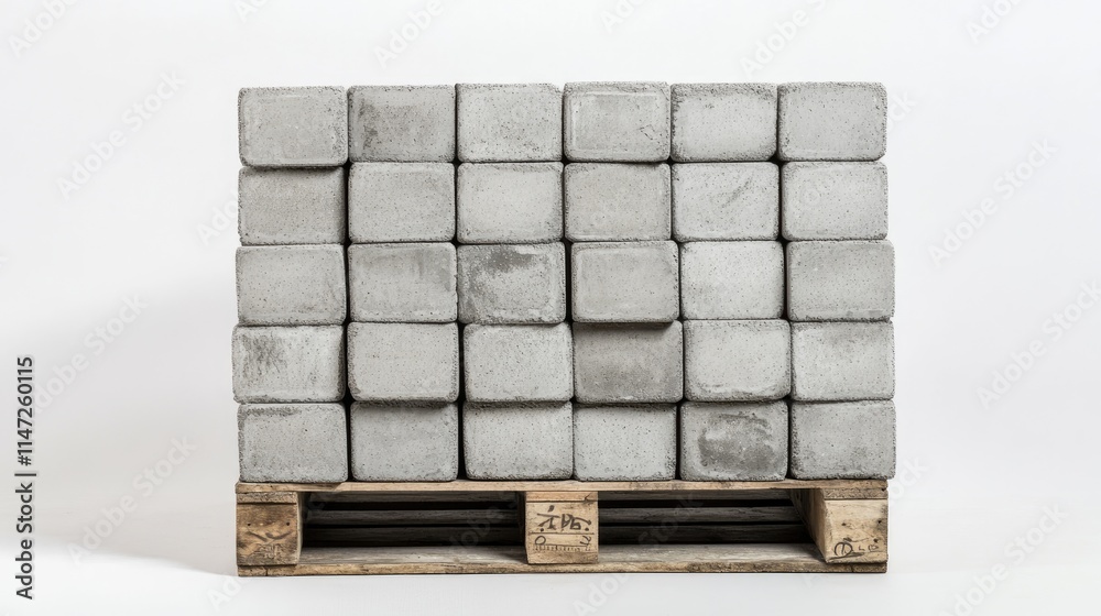 Aufkleber A close-up view of cement blocks stacked on a pallet, isolated on white to accentuate the solid form and texture of the material