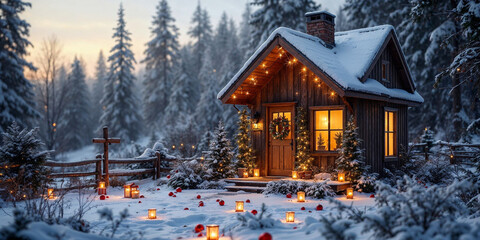 Concept photo of tiny house exterior with Christmas concept