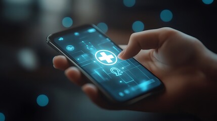 Obraz premium Mobile health app features urban setting digital technology close-up
