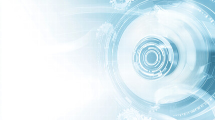 Abstract background with futuristic technology elements, blue and white color scheme, white circular shapes on a light blue background