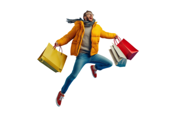 a happy man with shopping bags