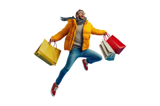 a happy man with shopping bags - Powered by Adobe