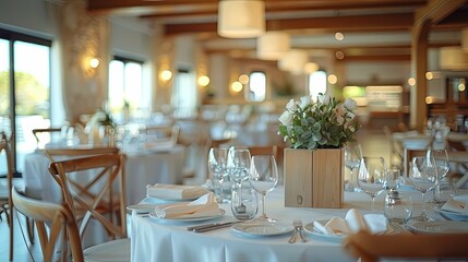 Elegant Wedding Reception Table Setting with White Roses and Wooden Box Centerpiece