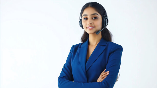 Indian call center and customer service white background.