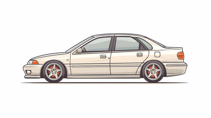 Fototapeta premium A side view illustration of a stylized sedan car with sporty wheels.