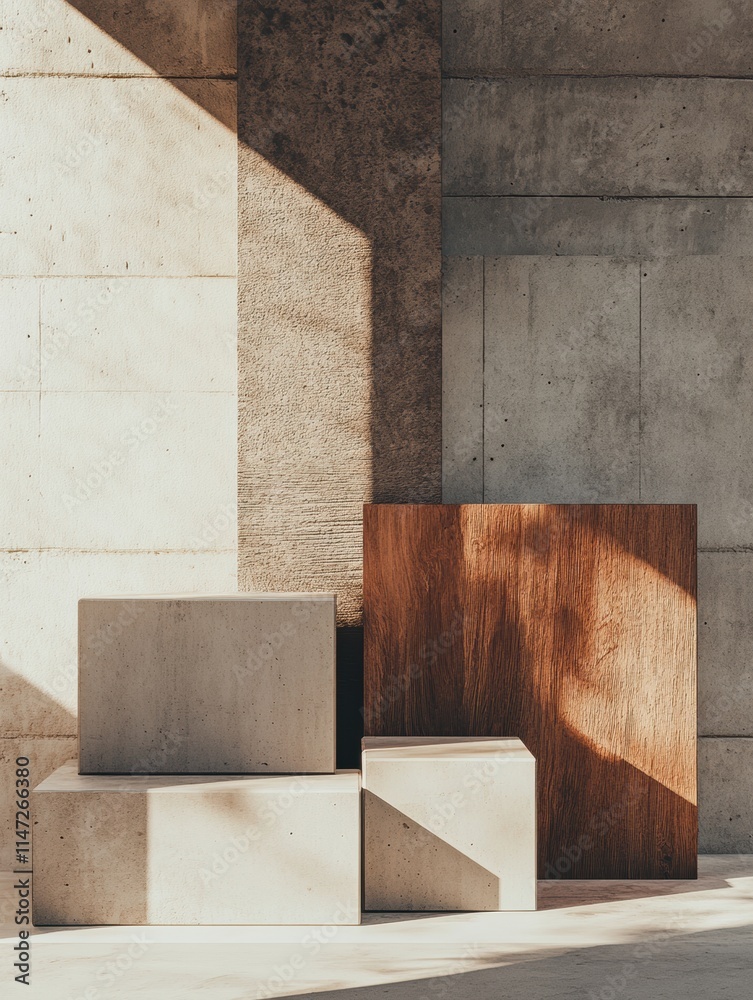 Leinwandbilder exploring modern construction materials with a focus on wood and concrete in an architectural settin