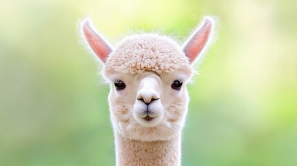 Obraz premium Close-up portrait of a fluffy white alpaca.