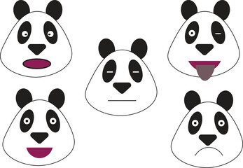 Obraz premium Five expressions of pandaman : shock, not interested, happy, sad, tongue sticking out. 