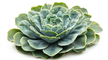 Fototapeta premium A solitary succulent cactus plant with lush green leaves, displayed against a white backdrop, highlighting its intricate form and vibrant color
