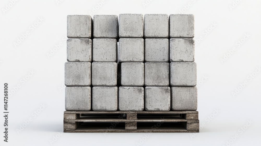Aufkleber a sturdy pile of cement blocks stacked on a pallet, with sharp focus on the details of the blocks ag