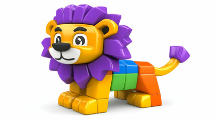 A colorful, block-style lion toy designed for imaginative play and creativity.