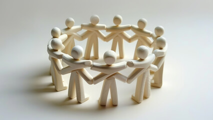 Minimalistic white figurines holding hands in unity