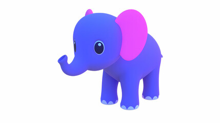 Fototapeta premium A cute, cartoon-style purple elephant with pink ears, designed for children's content.