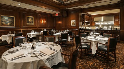 Elegant Private Dining Room with Wooden Walls and Set Tables