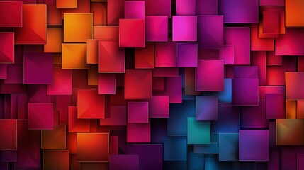 Fototapeta premium Abstract 3D illustration of overlapping geometric cubes in a vibrant gradient of red, pink, orange, and blue colors.