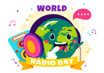 World Radio Day Vector Illustration on 13 February Depicting Technology, Science, and Communication in a Flat Style Cartoon Background