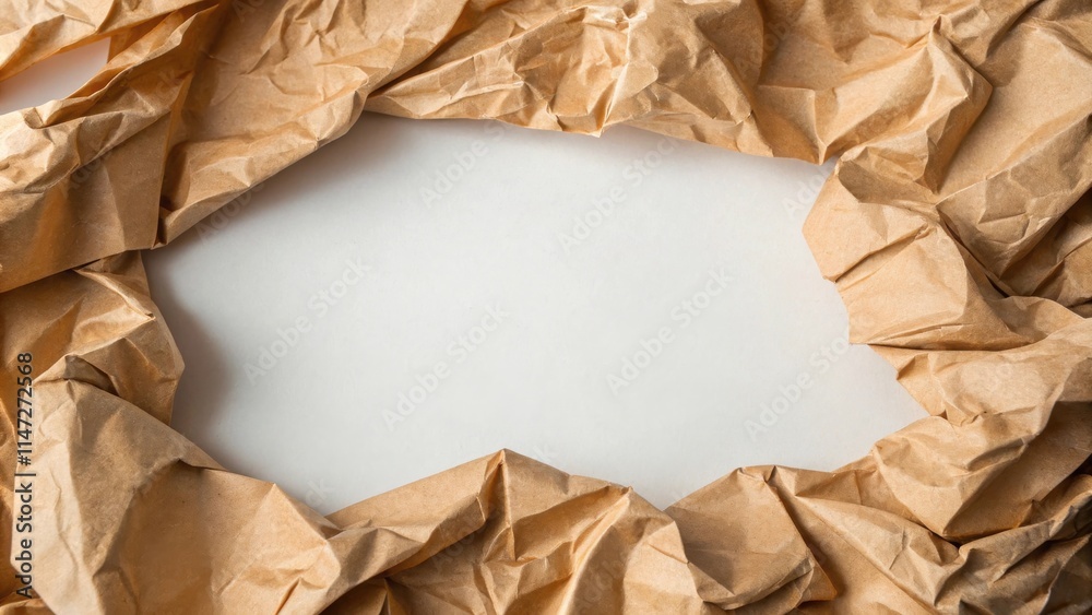 Poster A frame created by a crumpled piece of brown paper creating a circular shape on a white background.