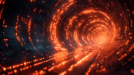 Obraz premium Intriguing view of a glowing tunnel with vibrant light patterns creating a mesmerizing futuristic atmosphere