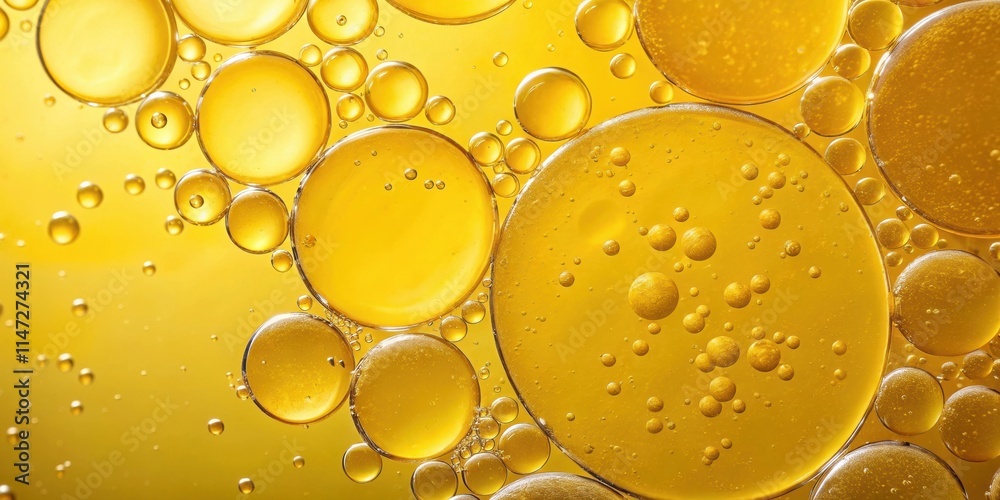 Aufkleber a vibrant abstract pattern of golden bubbles suspended in a liquid, a mesmerizing interplay of light