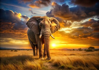 Obraz premium African savannah's majestic elephant, a wildlife architectural masterpiece captured.