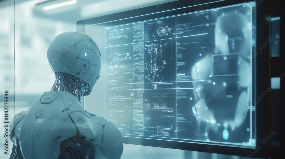 Aufkleber Collaboration between human and artificial intelligence enhances task performance in modern workspace. Generative AI