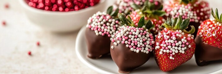 Naklejka premium Chocolate Covered Strawberries Decorated With Sprinkles