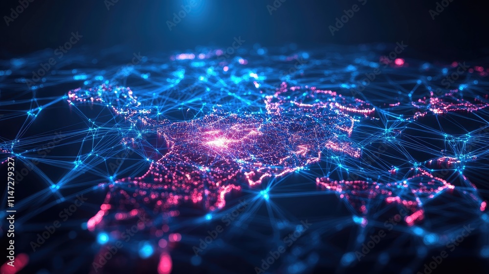 Poster A conceptual map of Germany with a digital wireframe network, symbolizing the internet age and global connectivity