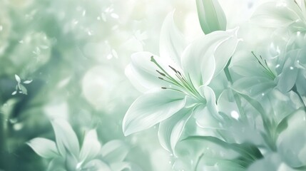 Fototapeta premium Serene White Lilies in Soft Green Light