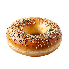 Sesamestudded bagel with a hole in the middle on black background
