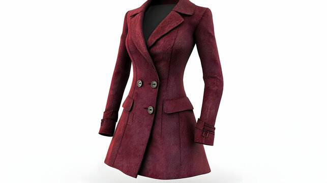 A stylish burgundy coat with a tailored fit and double-breasted design.