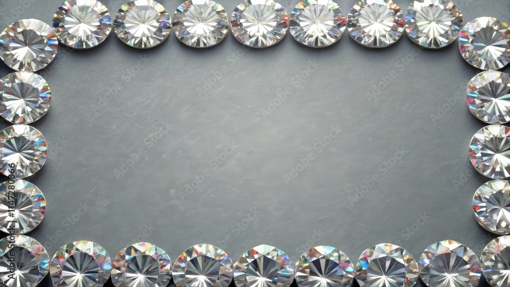 Poster A sparkling frame of faceted gemstones on a gray background, creating a luxurious and elegant design.