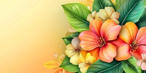 Vibrant Orange and Yellow Flowers with Lush Green Leaves