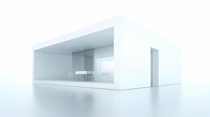 A minimalist architectural design featuring a simple, open space with furniture.