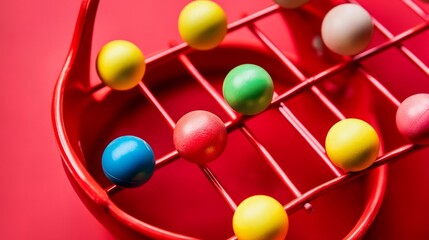 red raffle game with different colored balls for bingo and lottery games