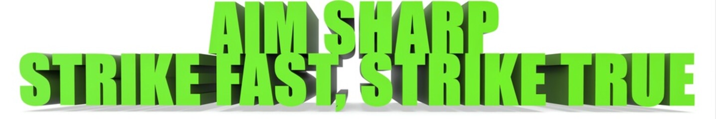 Aim Sharp Strike Fast  Strike True, 3d text