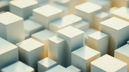 Obraz premium Abstract arrangement of geometric blocks in soft lighting. 