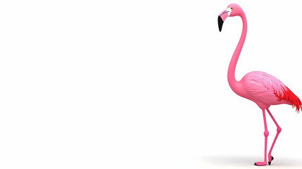 Fototapeta premium A vibrant pink flamingo stands elegantly on a white background, showcasing its unique features.