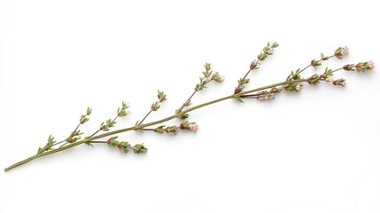 Fototapeta premium Single sprig of flowering thyme plant on white background