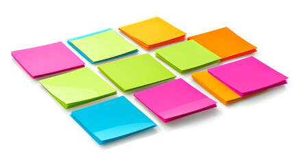 A colorful arrangement of sticky notes in various colors, ideal for brainstorming and reminders.