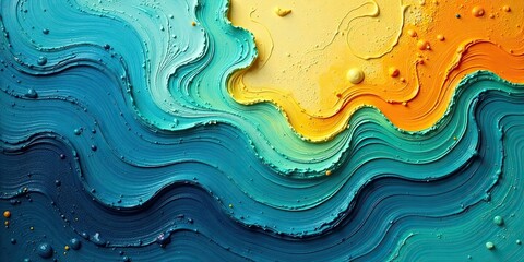 Fototapeta premium Abstract Wavy Ocean and Sun Texture Vibrant Hues of Teal, Turquoise, and Golden Yellow in a Fluid, Impasto Style