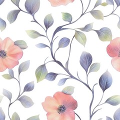 Abstract flower with leaves drawn in watercolor on a white background for wrapping paper, wallpaper, textiles
