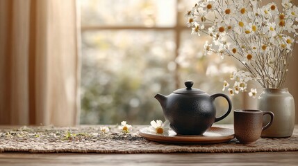 Elegant Teapot and Floral Decor for a Cozy Home Setting