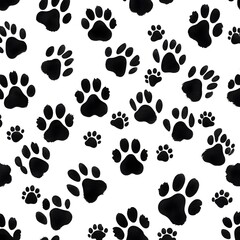 Fototapeta premium Hand drawn black poodle paw prints on white background 